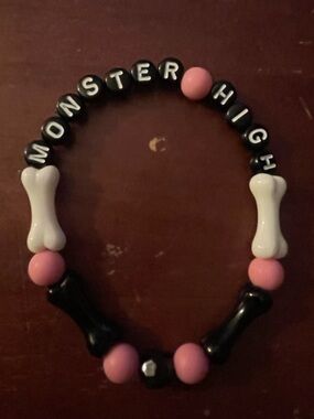 monster high Black, Pink & White Beaded Bracelet